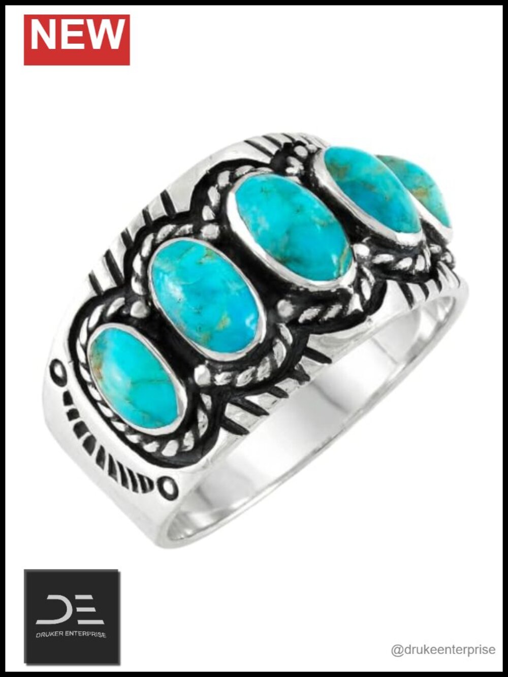 Sterling Silver Turquoise Ring Genuine Gemstone Size 6-11